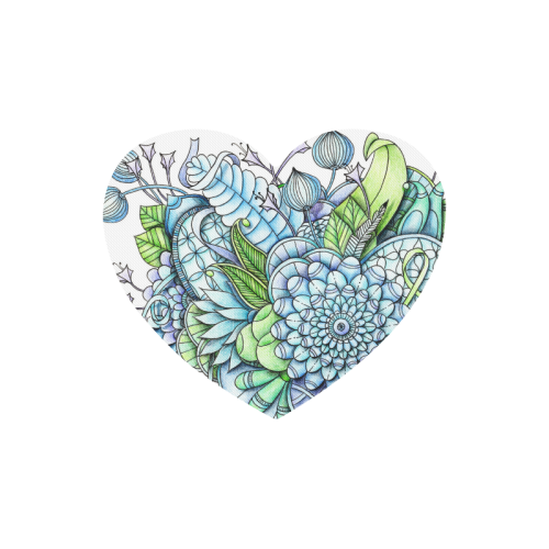 Blue Green flower drawing peaceful garden 2 Heart-shaped Mousepad