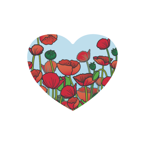 field of poppy flowers red floral Heart-shaped Mousepad