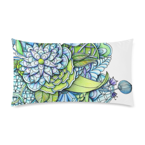 Blue green flower drawing Peaceful Garden Rectangle Pillow Case 20"x36"(Twin Sides)