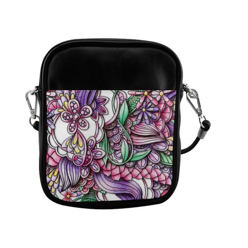 Pink Purple flower drawing Sling Bag (Model 1627)