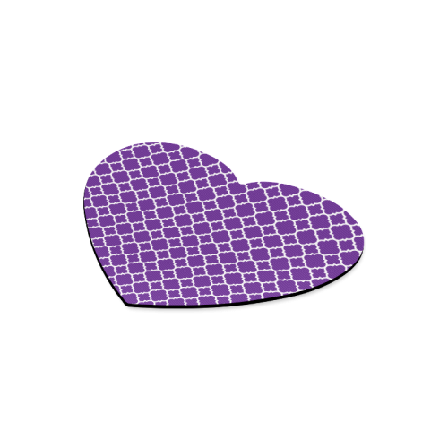 royal purple white quatrefoil classic pattern Heart-shaped Mousepad