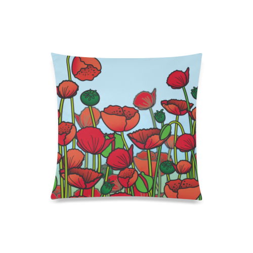 field of poppy flowers red floral Custom Zippered Pillow Case 20"x20"(Twin Sides)
