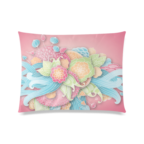 bright blue green pink yellow flowers Custom Zippered Pillow Case 20"x26"(Twin Sides)