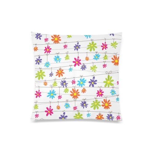 colorful flowers hanging on lines Custom Zippered Pillow Case 20"x20"(Twin Sides)