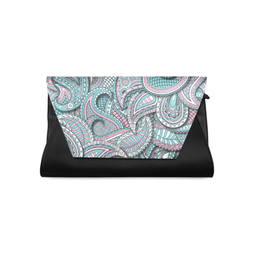 Pink teal white fun ornate paisley pattern Clutch Bag (Model 1630)