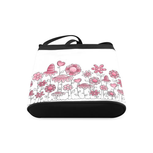 pink doodle flower field Crossbody Bags (Model 1613)