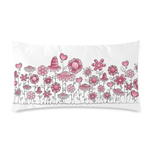 pink doodle flower field Rectangle Pillow Case 20"x36"(Twin Sides)