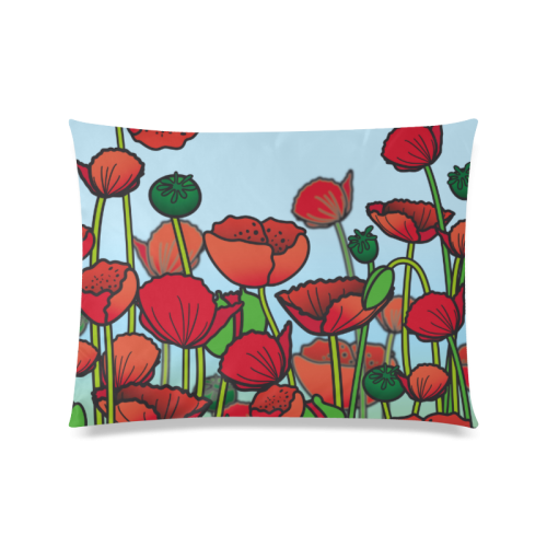 field of poppy flowers red floral Custom Zippered Pillow Case 20"x26"(Twin Sides)