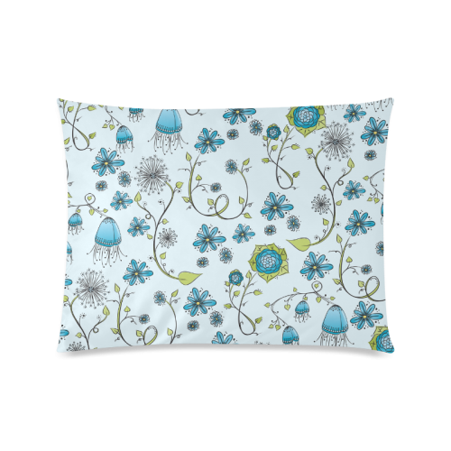 blue fantasy doodle flower pattern Custom Zippered Pillow Case 20"x26"(Twin Sides)
