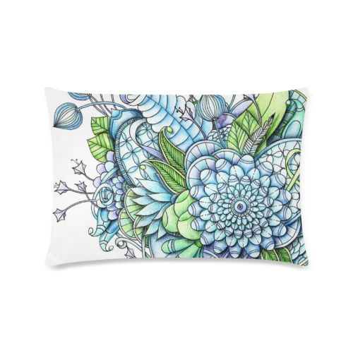 Blue Green flower drawing peaceful garden 2 Custom Zippered Pillow Case 16"x24"(Twin Sides)