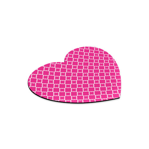 hot pink white quatrefoil classic pattern Heart-shaped Mousepad