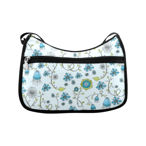 blue fantasy doodle flower pattern Crossbody Bags (Model 1616)