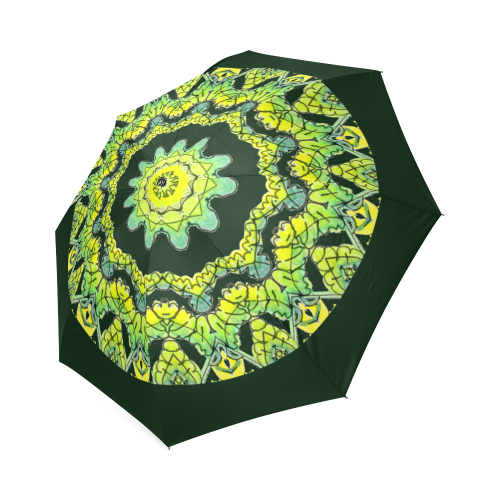 Glowing Green Leaves Flower Arches Star Mandala Deep Green Foldable Umbrella (Model U01)