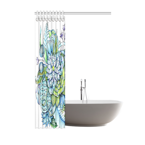 Blue green flower drawing Peaceful Garden Shower Curtain 48"x72"