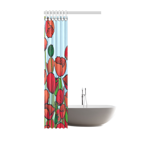 field of poppy flowers red floral Shower Curtain 36"x72"
