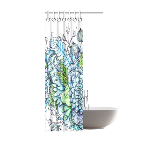 Blue Green flower drawing peaceful garden 2 Shower Curtain 36"x72"