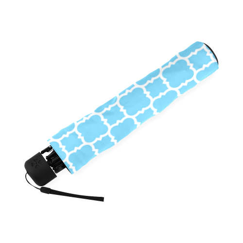 bright blue white quatrefoil classic pattern Foldable Umbrella (Model U01)