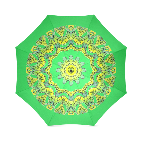 Glowing Green Leaves Flower Arches Star Mandala Lime Green Foldable Umbrella (Model U01)