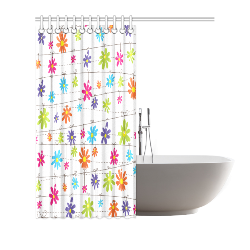 colorful flowers hanging on lines Shower Curtain 66"x72"