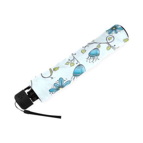 blue fantasy doodle flower pattern Foldable Umbrella (Model U01)
