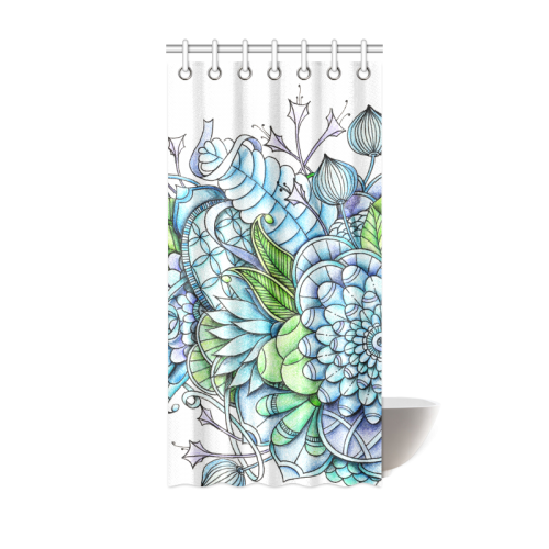 Blue Green flower drawing peaceful garden 2 Shower Curtain 36"x72"