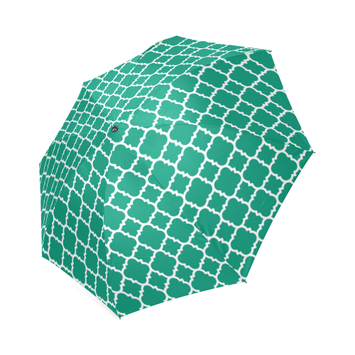 emerald green white quatrefoil classic pattern Foldable Umbrella (Model U01)