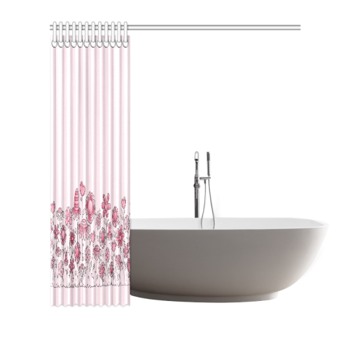 pink doodle flower field Shower Curtain 66"x72"