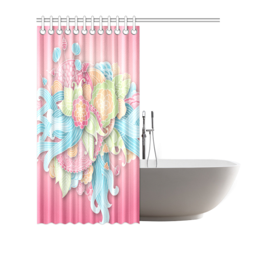bright blue green pink yellow flowers Shower Curtain 66"x72"