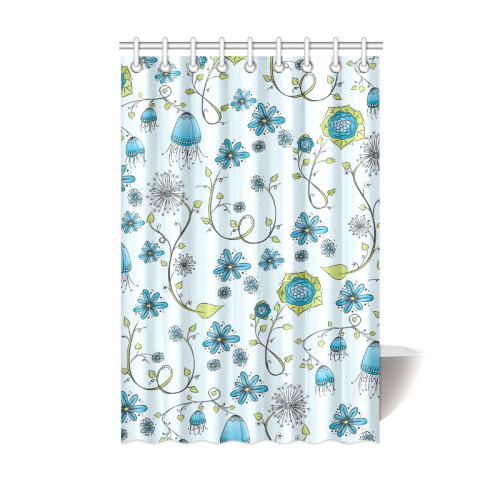blue fantasy doodle flower pattern Shower Curtain 48"x72"