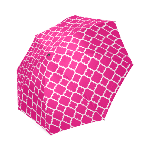 hot pink white quatrefoil classic pattern Foldable Umbrella (Model U01)