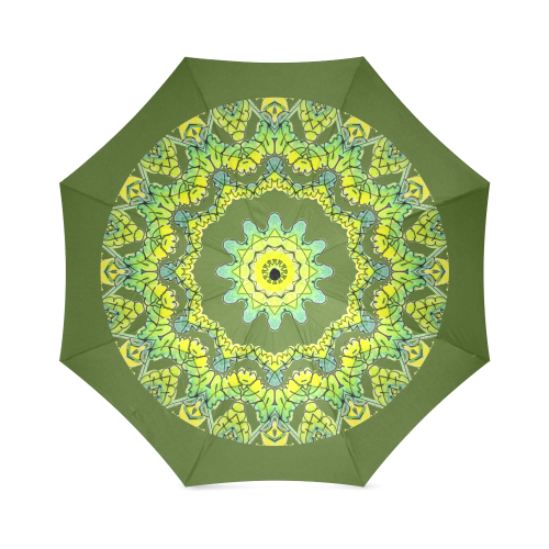 Glowing Green Leaves Flower Arches Star Mandala Dark Olive Foldable Umbrella (Model U01)