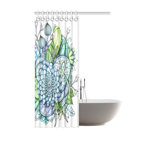 Blue Green flower drawing peaceful garden 2 Shower Curtain 48"x72"