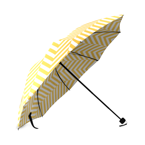 sunny yellow and white classic chevron pattern Foldable Umbrella (Model U01)