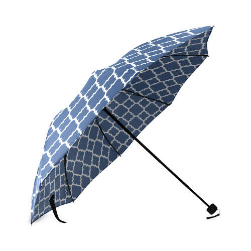 dark blue white quatrefoil classic pattern Foldable Umbrella (Model U01)