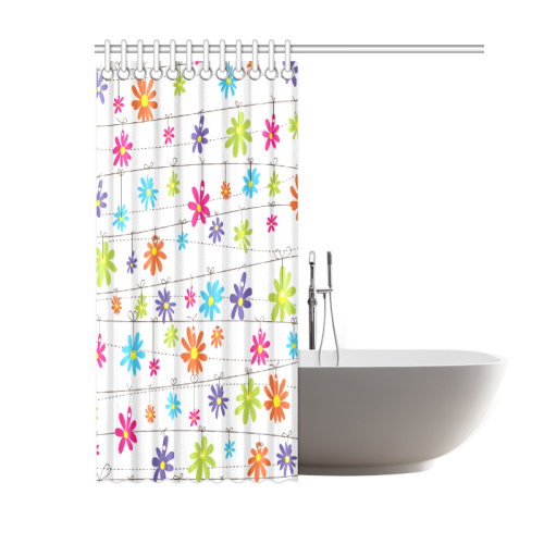colorful flowers hanging on lines Shower Curtain 60"x72"