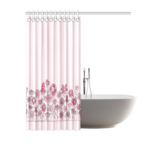 pink doodle flower field Shower Curtain 60"x72"