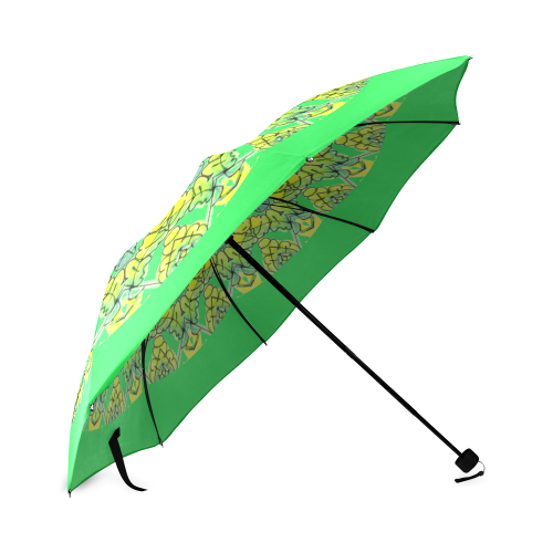 Glowing Green Leaves Flower Arches Star Mandala Lime Green Foldable Umbrella (Model U01)
