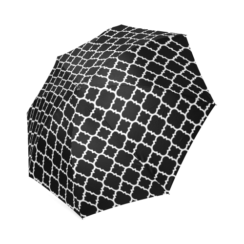 black white quatrefoil classic pattern Foldable Umbrella (Model U01)