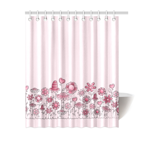 pink doodle flower field Shower Curtain 60"x72"