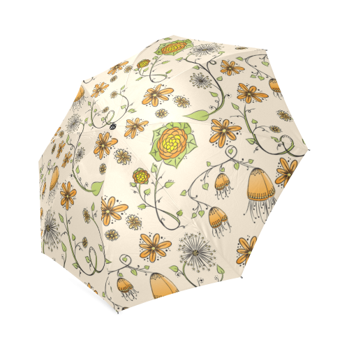 yellow orange fantasy doodle flower pattern Foldable Umbrella (Model U01)