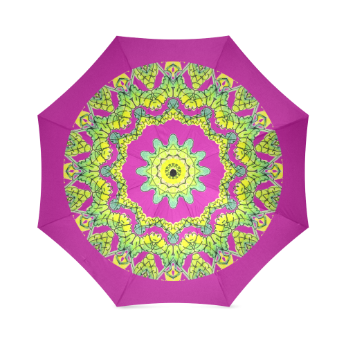 Glowing Green Leaves Flower Arches Star Mandala Violet Foldable Umbrella (Model U01)