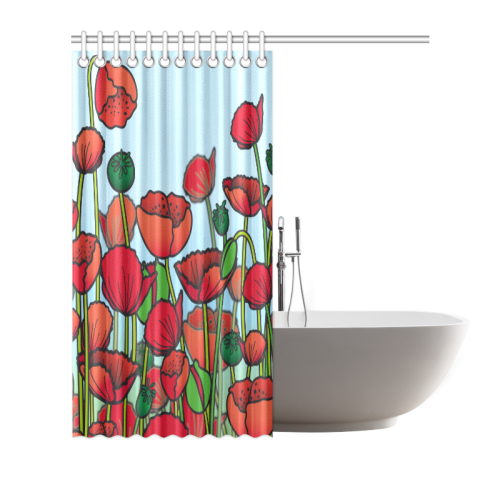 field of poppy flowers red floral Shower Curtain 66"x72"