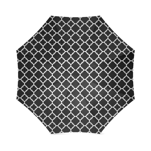 black white quatrefoil classic pattern Foldable Umbrella (Model U01)