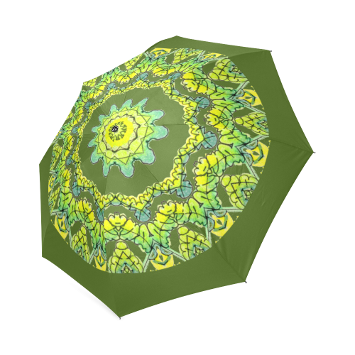 Glowing Green Leaves Flower Arches Star Mandala Dark Olive Foldable Umbrella (Model U01)