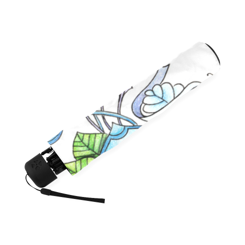 Blue Green flower drawing peaceful garden 2 Foldable Umbrella (Model U01)