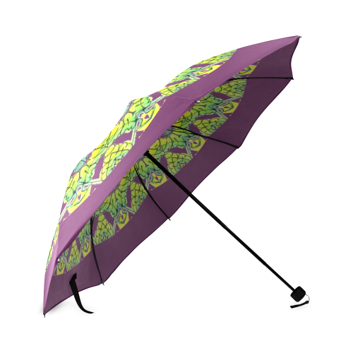 Glowing Green Leaves Flower Arches Star Mandala Plum Foldable Umbrella (Model U01)