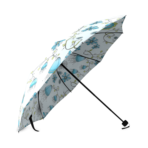 blue fantasy doodle flower pattern Foldable Umbrella (Model U01)