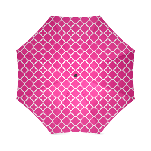 hot pink white quatrefoil classic pattern Foldable Umbrella (Model U01)