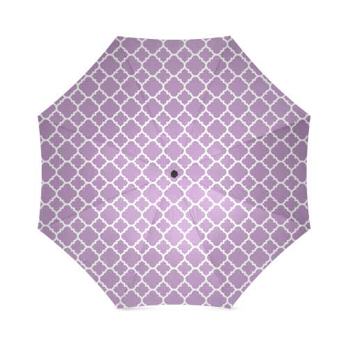 purple lilac white quatrefoil classic pattern Foldable Umbrella (Model U01)
