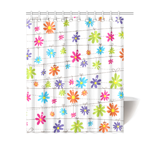 colorful flowers hanging on lines Shower Curtain 60"x72"